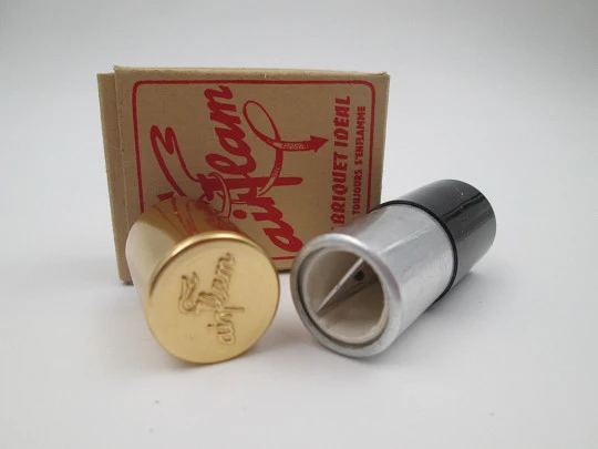 Airflam methanol pocket lighter. Box and instructions. Gold and black metal. Germany