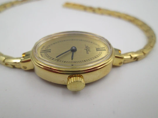 Alfex women's wristwatch. Gold plated and steel. Bracelet. Manual wind. Swiss. 1970's