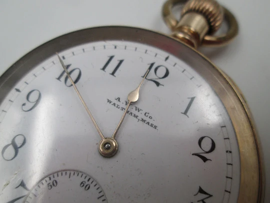 American Waltham / Dennison pocket watch. Gold plated. Stem-wind. Porcelain dial. 1920's