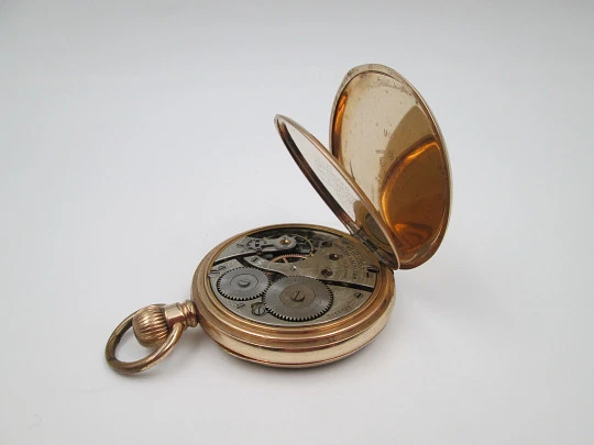 American Waltham / Dennison pocket watch. Gold plated. Stem-wind. Porcelain dial. 1920's