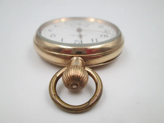 American Waltham / Dennison pocket watch. Gold plated. Stem-wind. Porcelain dial. 1920's