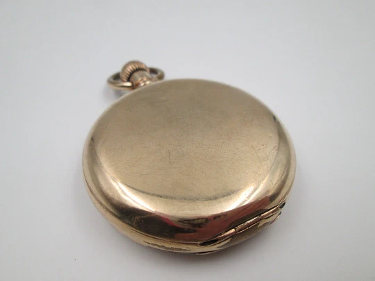 American Waltham / Dennison pocket watch. Gold plated. Stem-wind. Porcelain dial. 1920's