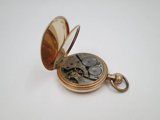 American Waltham / Dennison pocket watch. Gold plated. Stem-wind. Porcelain dial. 1920's