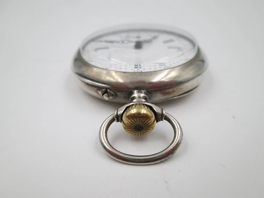 Argus sterling silver open-faced pocket watch. Stem-wind / pin-set movement. Swiss. 1890's