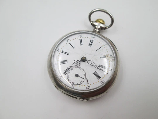 Argus sterling silver open-faced pocket watch. Stem-wind / pin-set movement. Swiss. 1890's