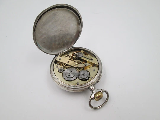 Argus sterling silver open-faced pocket watch. Stem-wind / pin-set movement. Swiss. 1890's