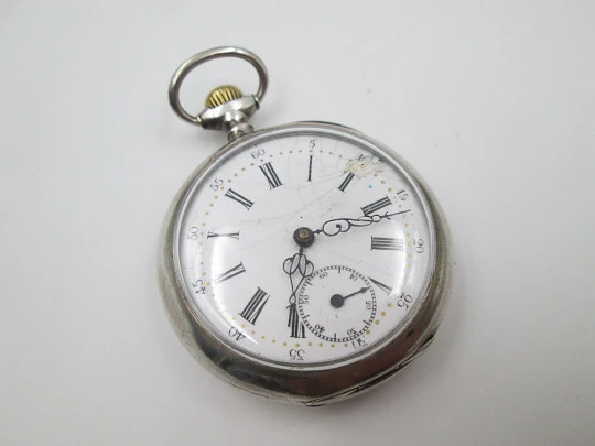 Argus sterling silver open-faced pocket watch. Stem-wind / pin-set movement. Swiss. 1890's