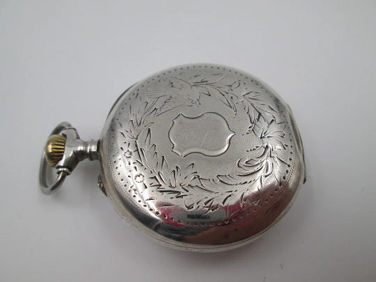 Argus sterling silver open-faced pocket watch. Stem-wind / pin-set movement. Swiss. 1890's