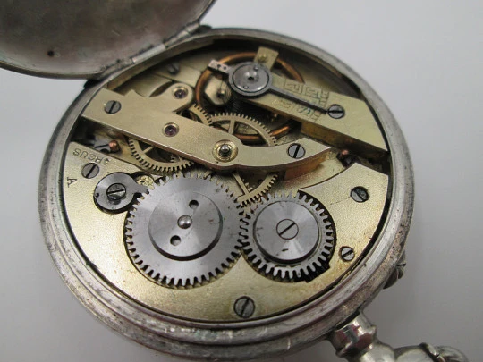 Argus sterling silver open-faced pocket watch. Stem-wind / pin-set movement. Swiss. 1890's