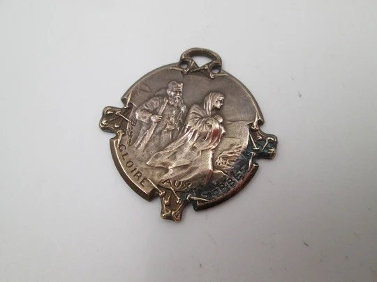 Art Nouveau bronze medal. Glory to the Serbs. Armand Bargas artist. France. 1916