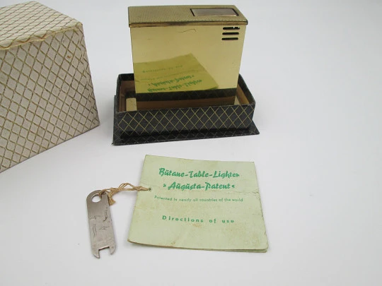 Augusta butane table lighter. Gold plated metal. Box and instructions. Germany. 1970's