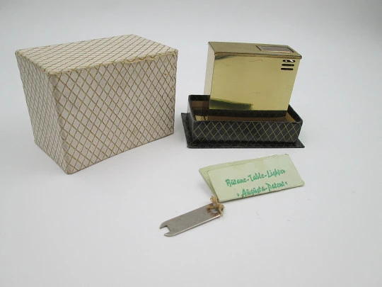 Augusta butane table lighter. Gold plated metal. Box and instructions. Germany. 1970's