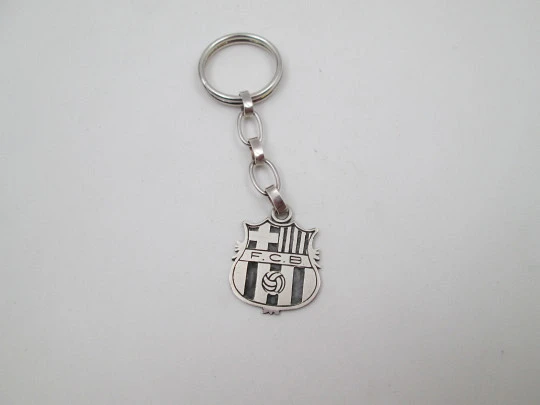 Barcelona Football Club shield keychain. 925 sterling silver. Chain and hook. 1980's