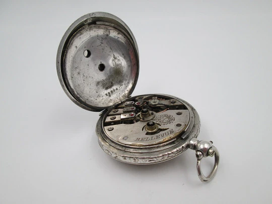 Bellevue hunter-case pocket watch. Sterling silver. Ottoman Army. Keywind. Swiss. 1870's