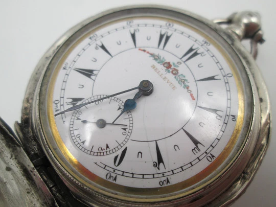 Bellevue hunter-case pocket watch. Sterling silver. Ottoman Army. Keywind. Swiss. 1870's