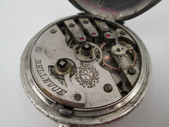 Bellevue hunter-case pocket watch. Sterling silver. Ottoman Army. Keywind. Swiss. 1870's