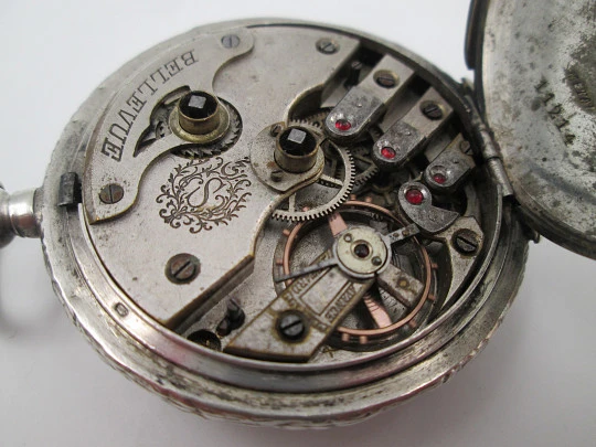 Bellevue hunter-case pocket watch. Sterling silver. Ottoman Army. Keywind. Swiss. 1870's