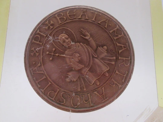 Blessed Martha of Betania bronze medal. Methacrylate display. Europe. 1960's