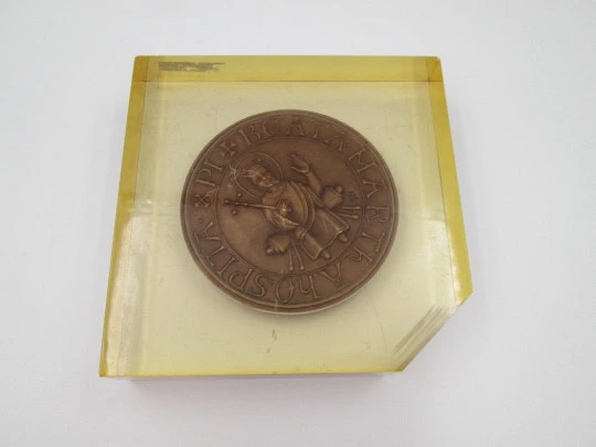 Blessed Martha of Betania bronze medal. Methacrylate display. Europe. 1960's