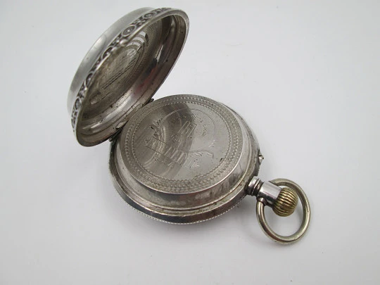 Bornand Genève hunter-case pocket watch. 800 sterling silver. Swiss. 1900's