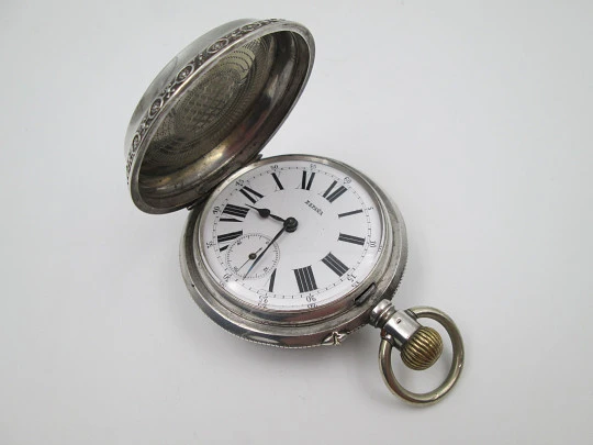 Bornand Genève hunter-case pocket watch. 800 sterling silver. Swiss. 1900's