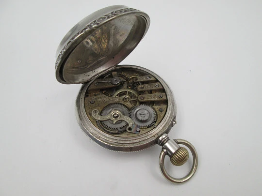 Bornand Genève hunter-case pocket watch. 800 sterling silver. Swiss. 1900's