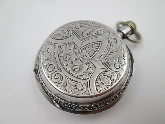 Bornand Genève hunter-case pocket watch. 800 sterling silver. Swiss. 1900's