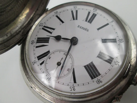 Bornand Genève hunter-case pocket watch. 800 sterling silver. Swiss. 1900's