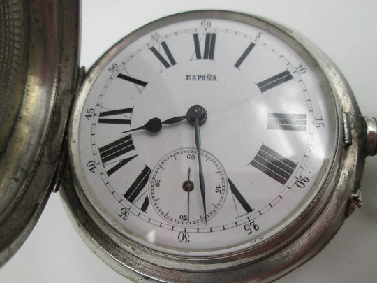 Bornand Genève hunter-case pocket watch. 800 sterling silver. Swiss. 1900's