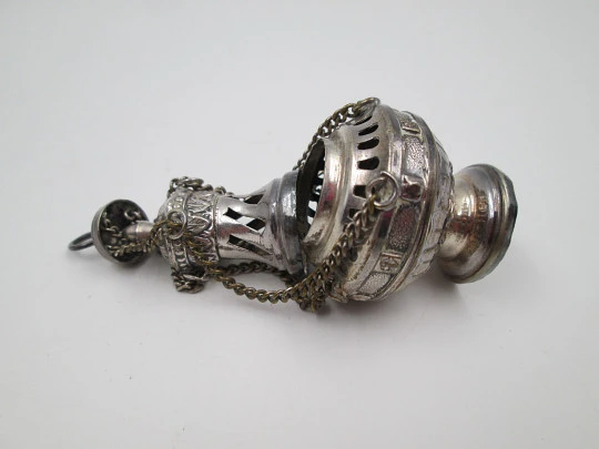 Botafumeiro miniature. Silver plated metal. Scallop shells and Saint James crosses. 1990's