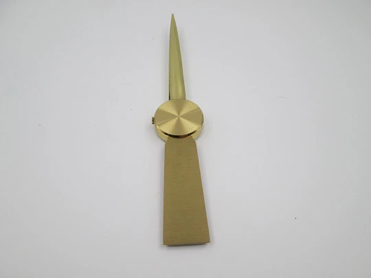 Buler letter opener clock. Gold plated metal. Manual wind. Calendar. Box. Swiss. 1970's