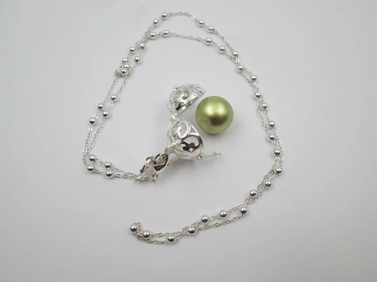 Caller of angels women's necklace. Sterling silver. Winged sphere and links chain. 2000's