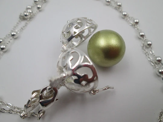 Caller of angels women's necklace. Sterling silver. Winged sphere and links chain. 2000's