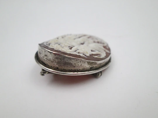 Cameo relief scene nymphs. Pendant brooch with sterling silver frame. Europe. 1940's