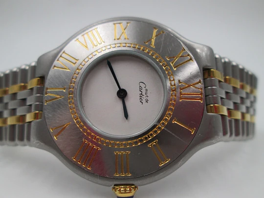 Cartier Must 21 ladie's watch. Steel and gold details. Quartz. Bracelet. 1990's