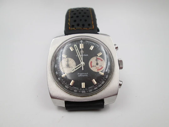 Certina Argonaut men's chronograph. Manual winding. Stainless steel. Leather strap. 1960's