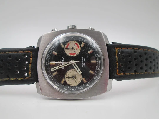 Certina Argonaut men's chronograph. Manual winding. Stainless steel. Leather strap. 1960's