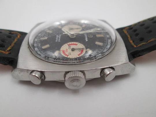 Certina Argonaut men's chronograph. Manual winding. Stainless steel. Leather strap. 1960's