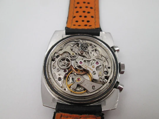 Certina Argonaut men's chronograph. Manual winding. Stainless steel. Leather strap. 1960's