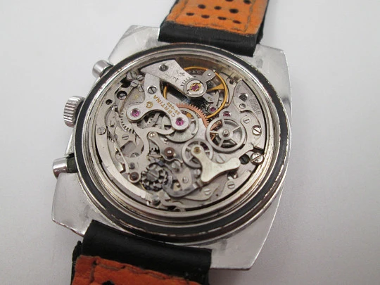 Certina Argonaut men's chronograph. Manual winding. Stainless steel. Leather strap. 1960's