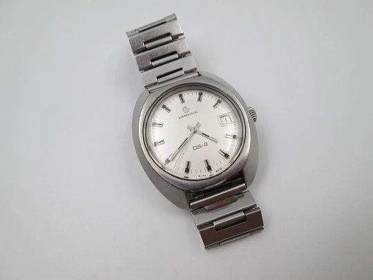 Certina DS-2 Turtle. Stainless steel. Manual wind. Calendar. Bracelet. Grey dial. 1970's