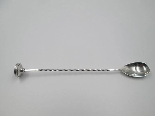 Cocktail mixer bar spoon with muddler. Sterling silver. Spiral handle. Spain. 1970's