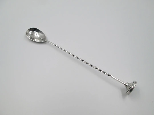 Cocktail mixer bar spoon with muddler. Sterling silver. Spiral handle. Spain. 1970's