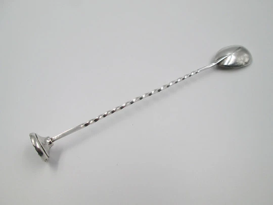 Cocktail mixer bar spoon with muddler. Sterling silver. Spiral handle. Spain. 1970's