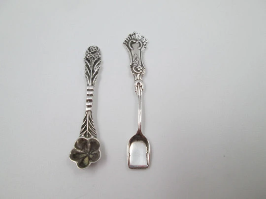 Couple small ornate antique baking soda spoons. Sterling silver. Europe. 1970's