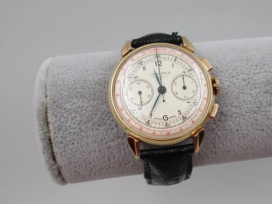 Cronógrafo Longines 13ZN Flyback. Oro rosa de 18k. Cuerda manual. Suiza. 1947