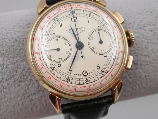 Cronógrafo Longines 13ZN Flyback. Oro rosa de 18k. Cuerda manual. Suiza. 1947