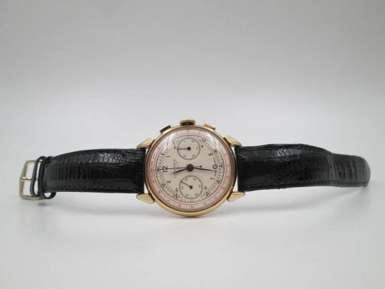 Cronógrafo Longines 13ZN Flyback. Oro rosa de 18k. Cuerda manual. Suiza. 1947