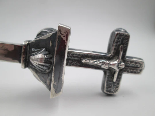 Cross on pillar. 925 sterling silver with black marble stand. Malde silversmith's. Spain. 1990's