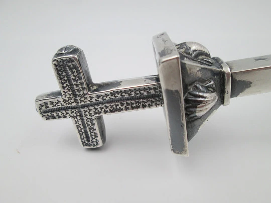 Cross on pillar. 925 sterling silver with black marble stand. Malde silversmith's. Spain. 1990's